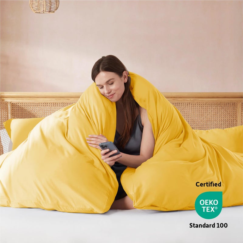 Nestl Yellow Duvet Cover Full Size - Soft Double Brushed Full Size Duvet Cover Set, 3 Piece, with Button Closure, 1 Duvet Cover 80x90 inches and 2 Pillow Shams - Image 3